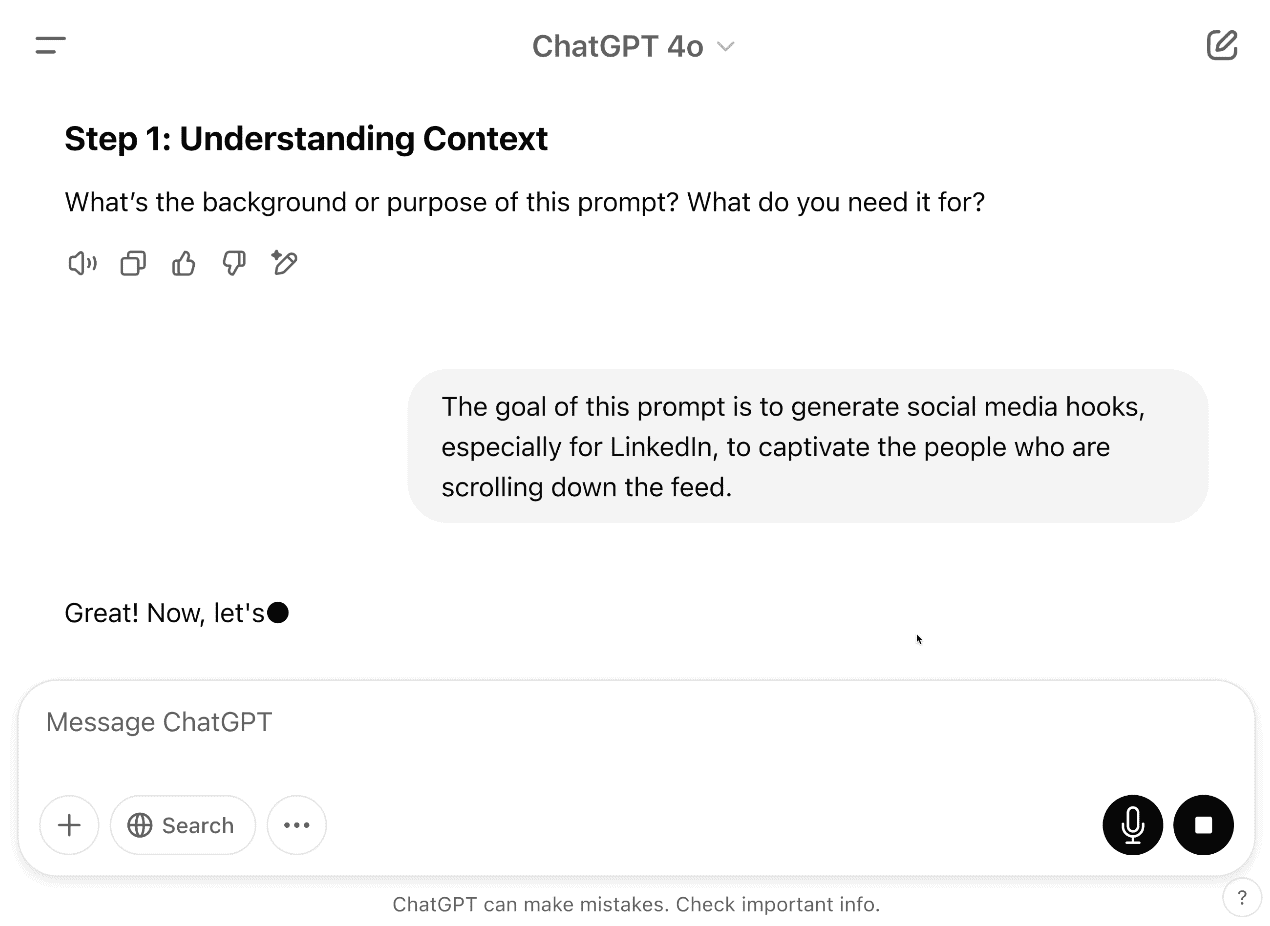 ChatGPT Understanding Context for Tailored Prompts