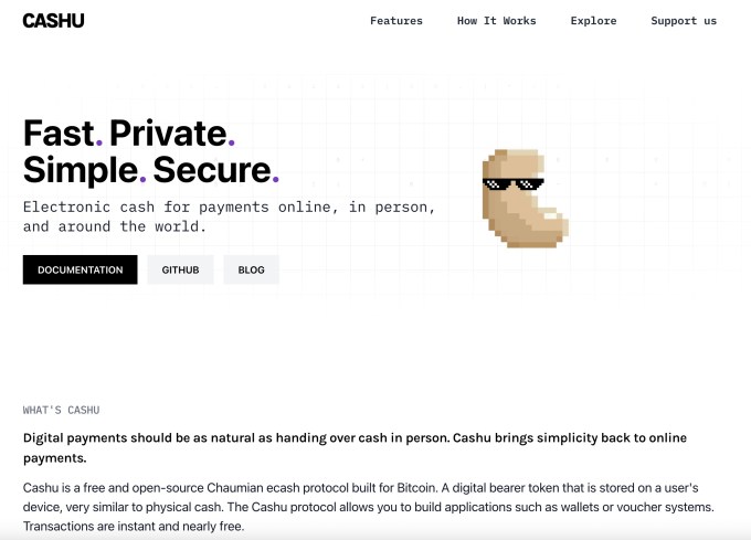 Cashu wallet interface showcasing its features