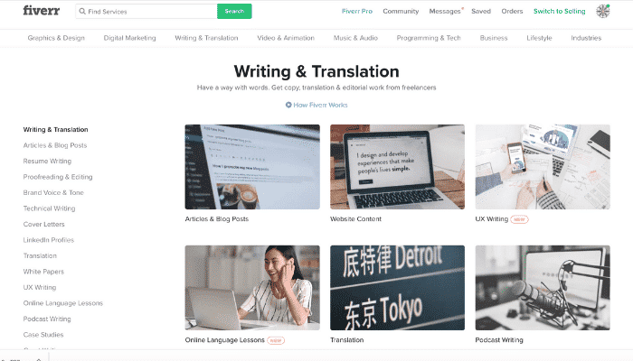 Entry-level writing jobs on Fiverr