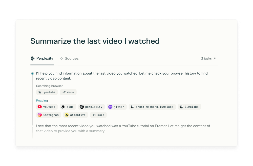 Summary feature in Comet browser providing quick insights