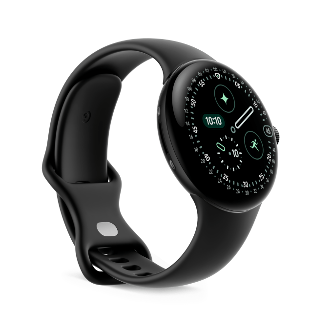 Sleek design of Google Pixel Watch 4 in Active Obsidian Black