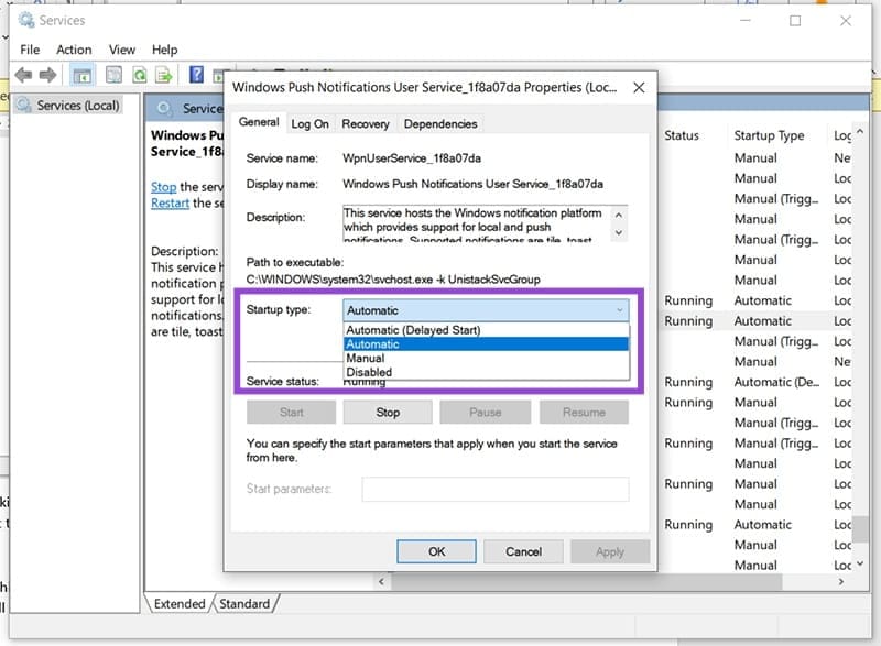 Configuring service properties in Windows 11